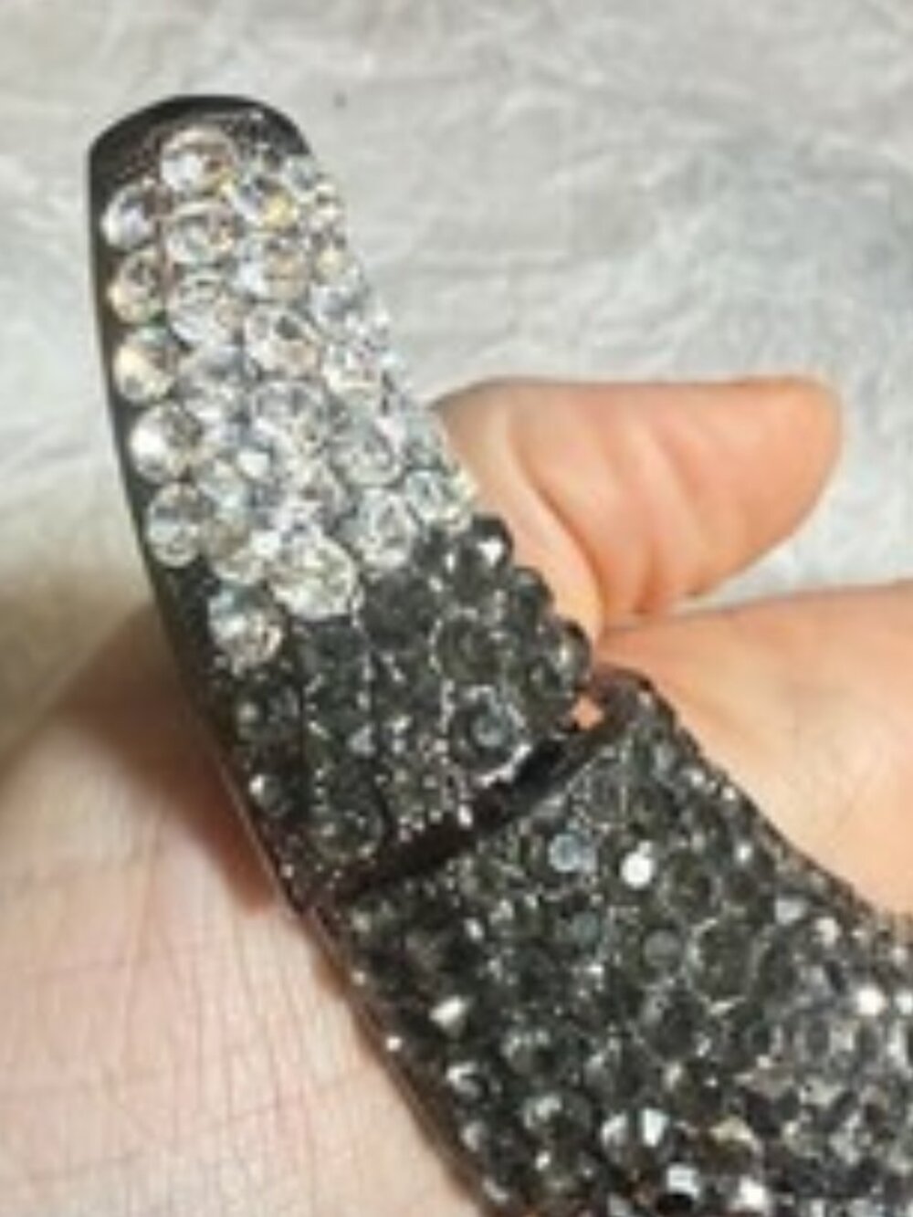Statement Rhinestone Horn Necklace Centerpiece Black Gray Articulated Crescent B - Picture 4 of 10